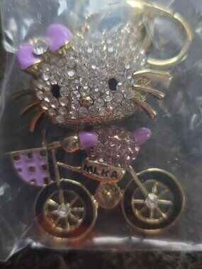 Hello Kitty Rhinestone & Enamel Bicycle Keychain or purse charm.